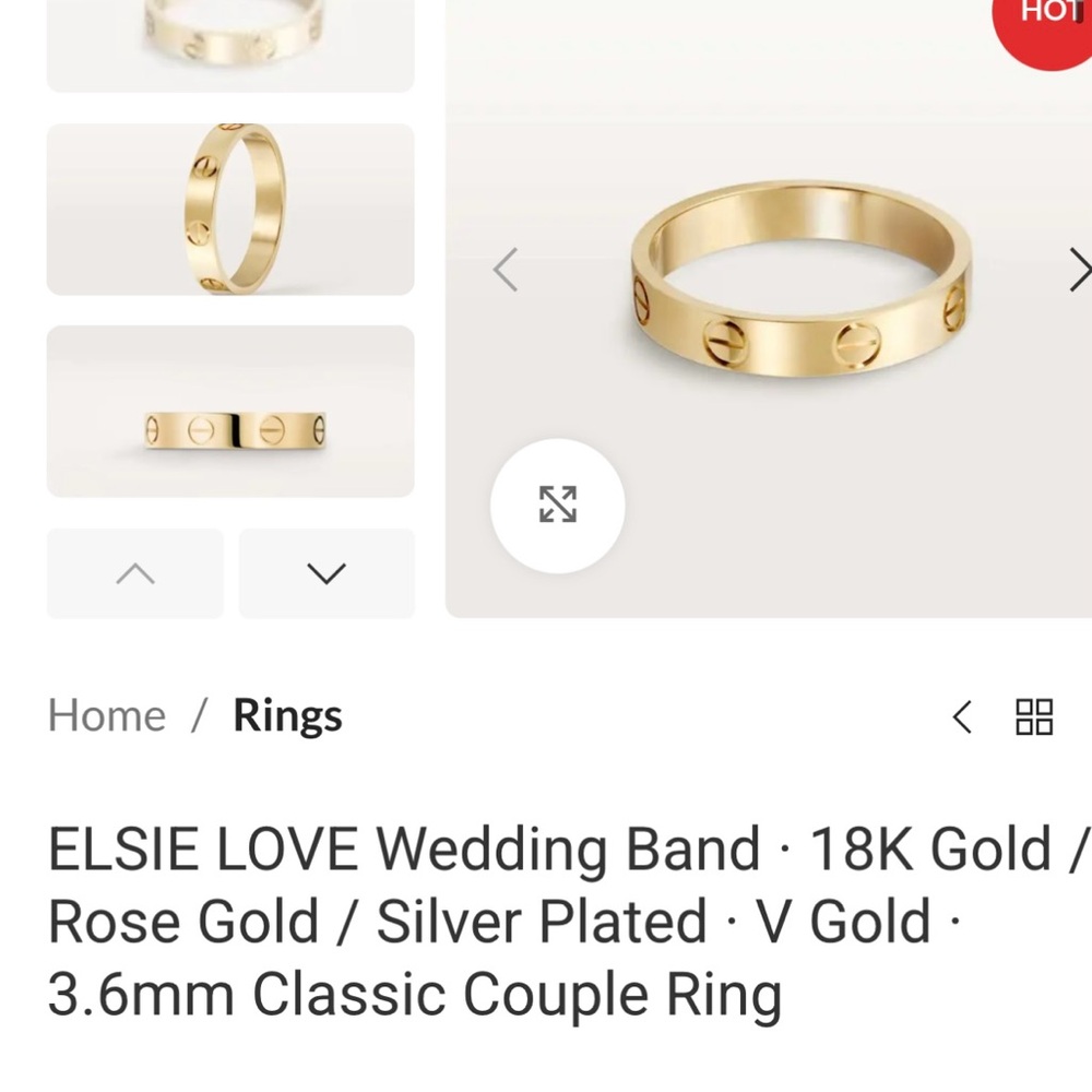 Elsie Love Wedding Band Gold Plated Ring Sz 8